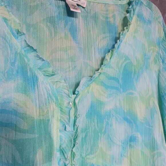Coldwater Creek Sheer Beach Top Blouse Green XL - Picture 3 of 16